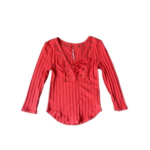 Free People Ice Cold Ribbed Top In Rose Crimson - Picture 4 of 11